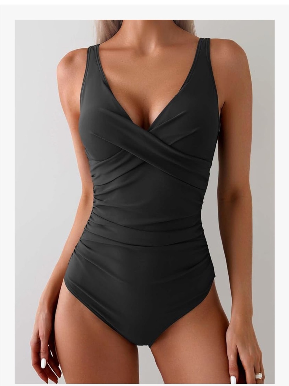 Classic Black Ruched One-Piece Swimsuit 072 - Picture 4 of 5